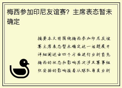 梅西参加印尼友谊赛？主席表态暂未确定